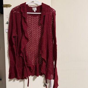 CeCe Women's Burgundy Open-Front Cardigan